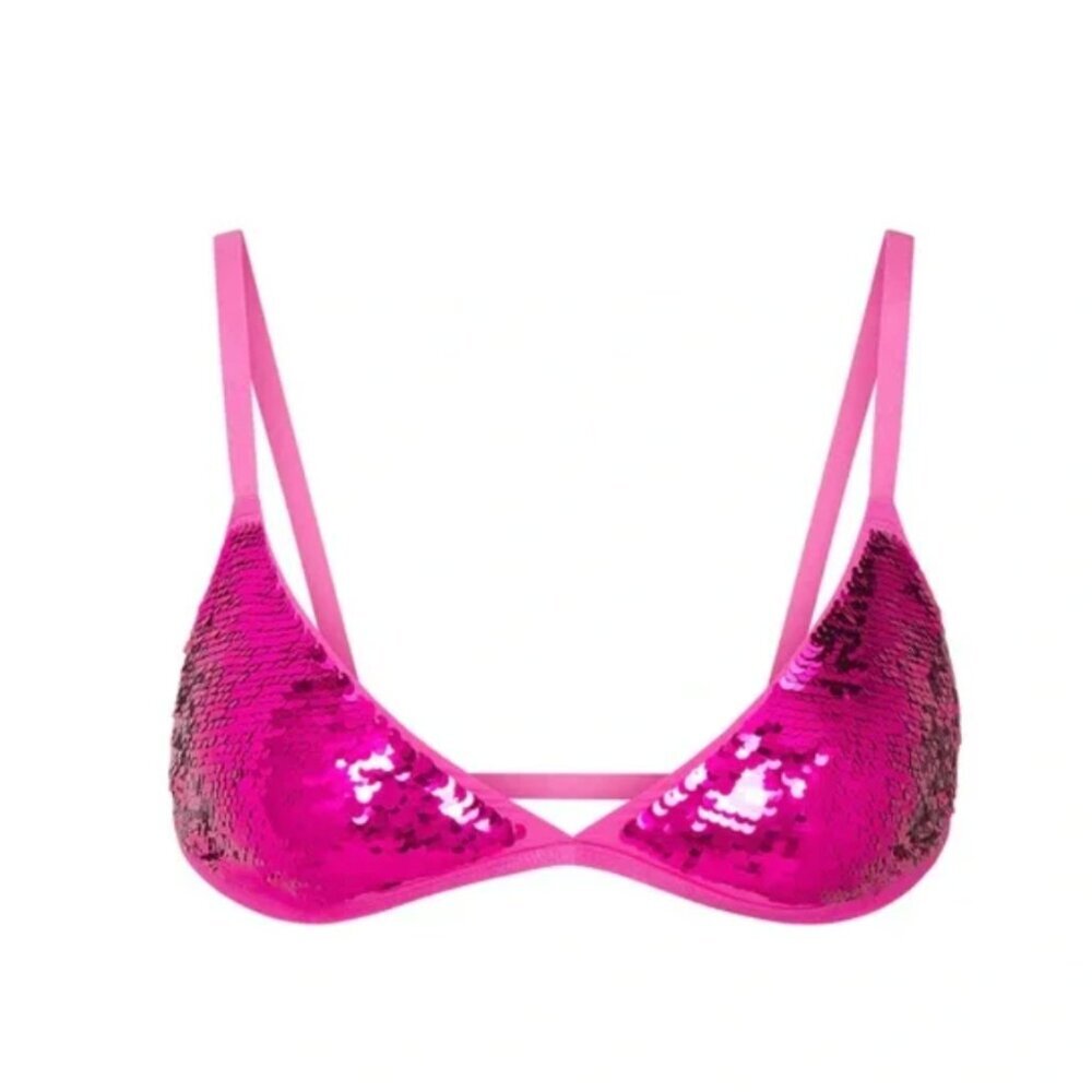 SKIMS Sequin Triangle Bralette Hot Pink Sparkle Wireless Bra Size S & 3X NWT - Picture 2 of 6